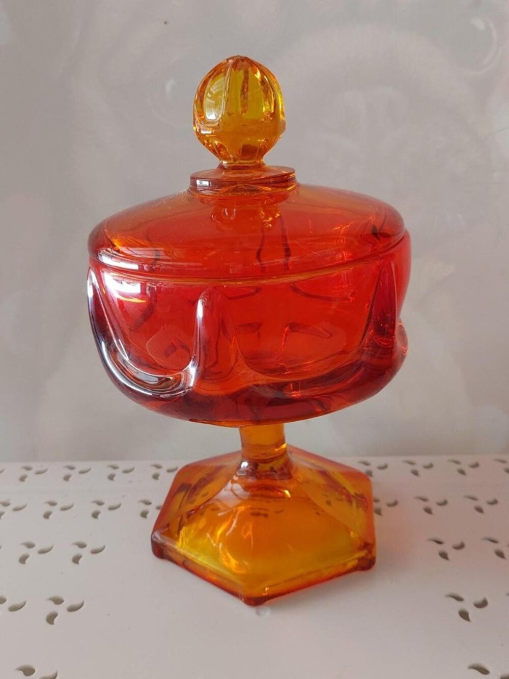 Orange Vintage Viking Glass Epic Persimmon Orange Covered Candy Dish Hexagonal F